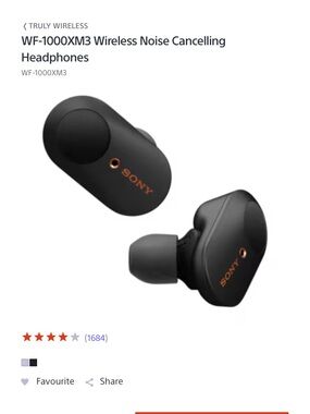 Sony WF-1000XM3 Wireless Noise Cancelling Earbuds - Black with Gold Accents